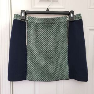 Club Monaco Navy And Green Tweed Mini Skirt Zipper Accents Size 6